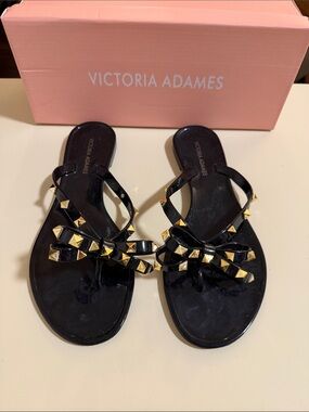 Victoria Adames Black Studded Bow Jelly Sandals